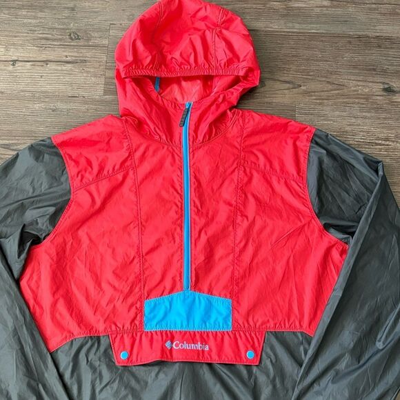COLUMBIA LIGHTWEIGHT GREY RED HALF ZIP PULLOVER WINDBREAKER MENS MEDIUM - Picture 2 of 5